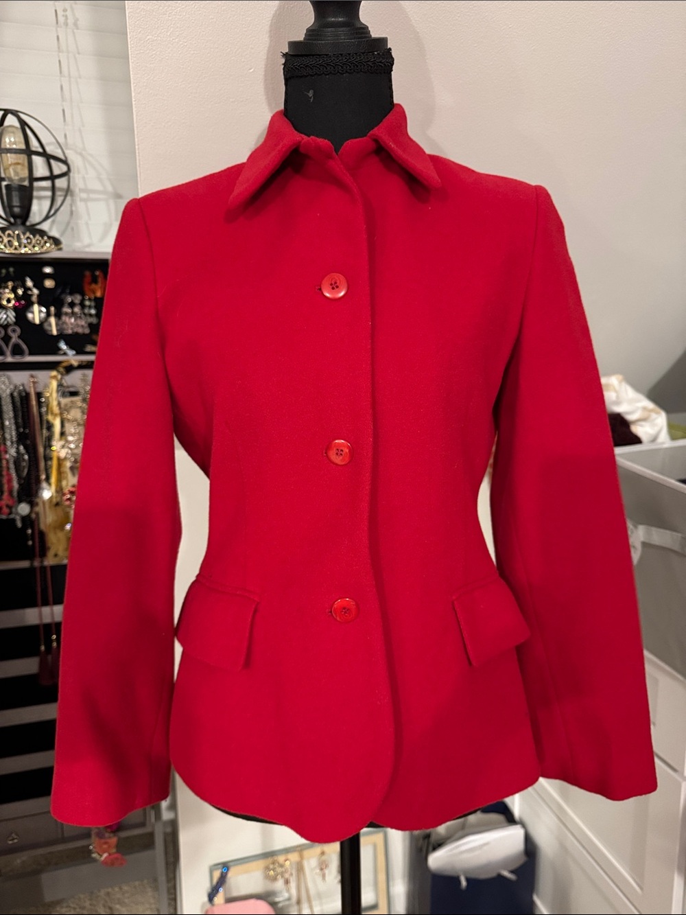 Women's Red Tailored Button-Front Blazer